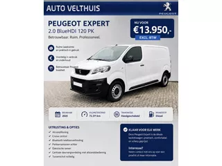 PEUGEOT Expert 231S GB 2.0 BlueHDi 120pk 3-pers. *trekhaak, betimmering*