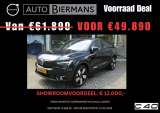 VOLVO C40 Recharge Single Motor Extended Range Plus | SNEL LEVERBAAR | 20-inch LM-velgen | Pixel LED | Nubuck bekleding | EXtra getint glas achter | Onyx Black